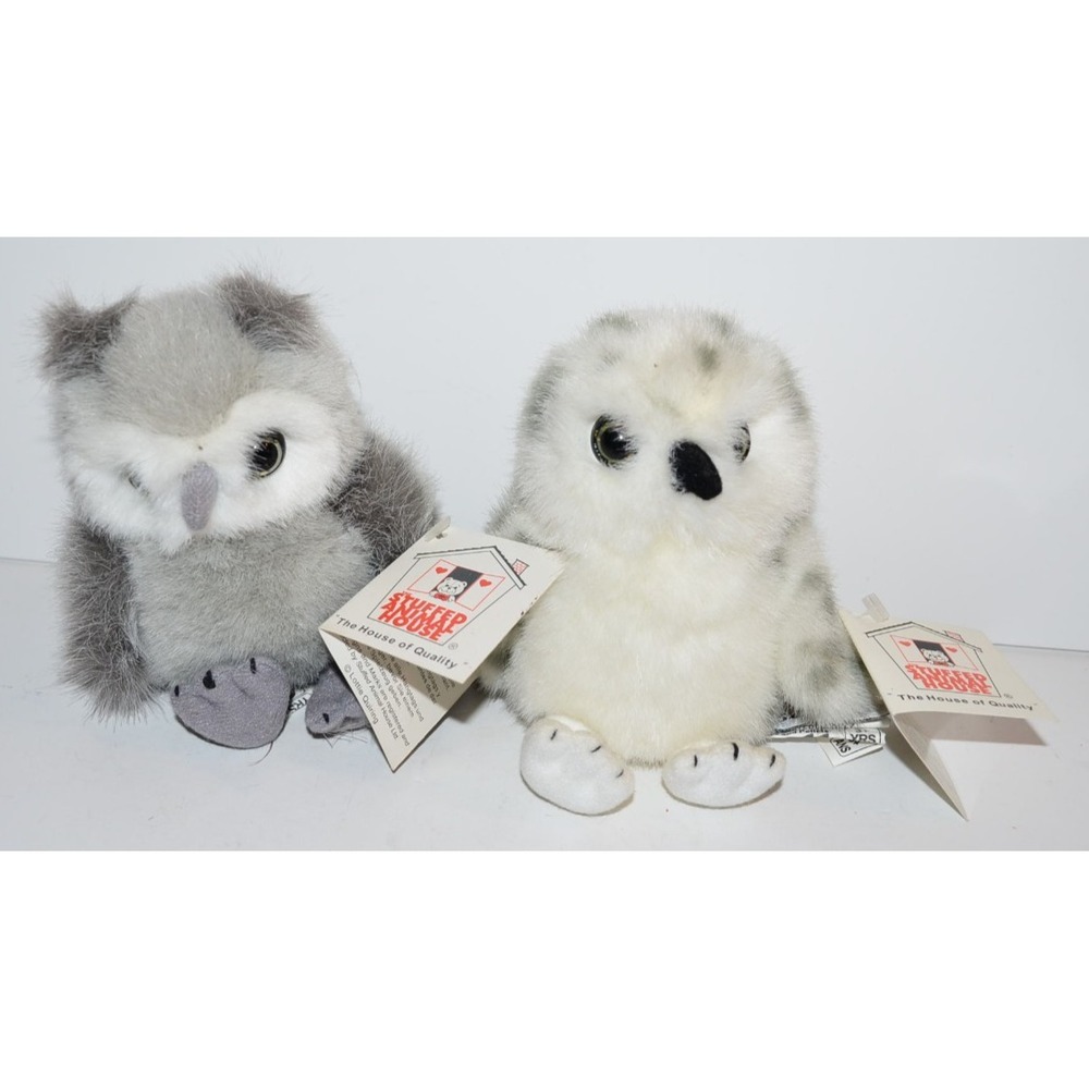 Vtg Spotted Owl Stuffed Animal House Plush Toy set Ruffles Baby & Snowy